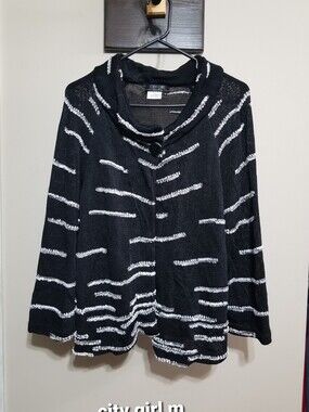 City Girl Cardigan Black, White Striped Cozy Sweater Medium
